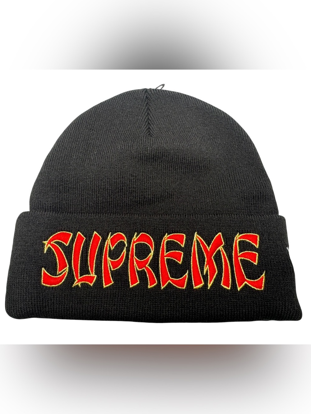 Supreme New Era Action Beanie Black FW26 Red Gold Embroidered Logo One Size